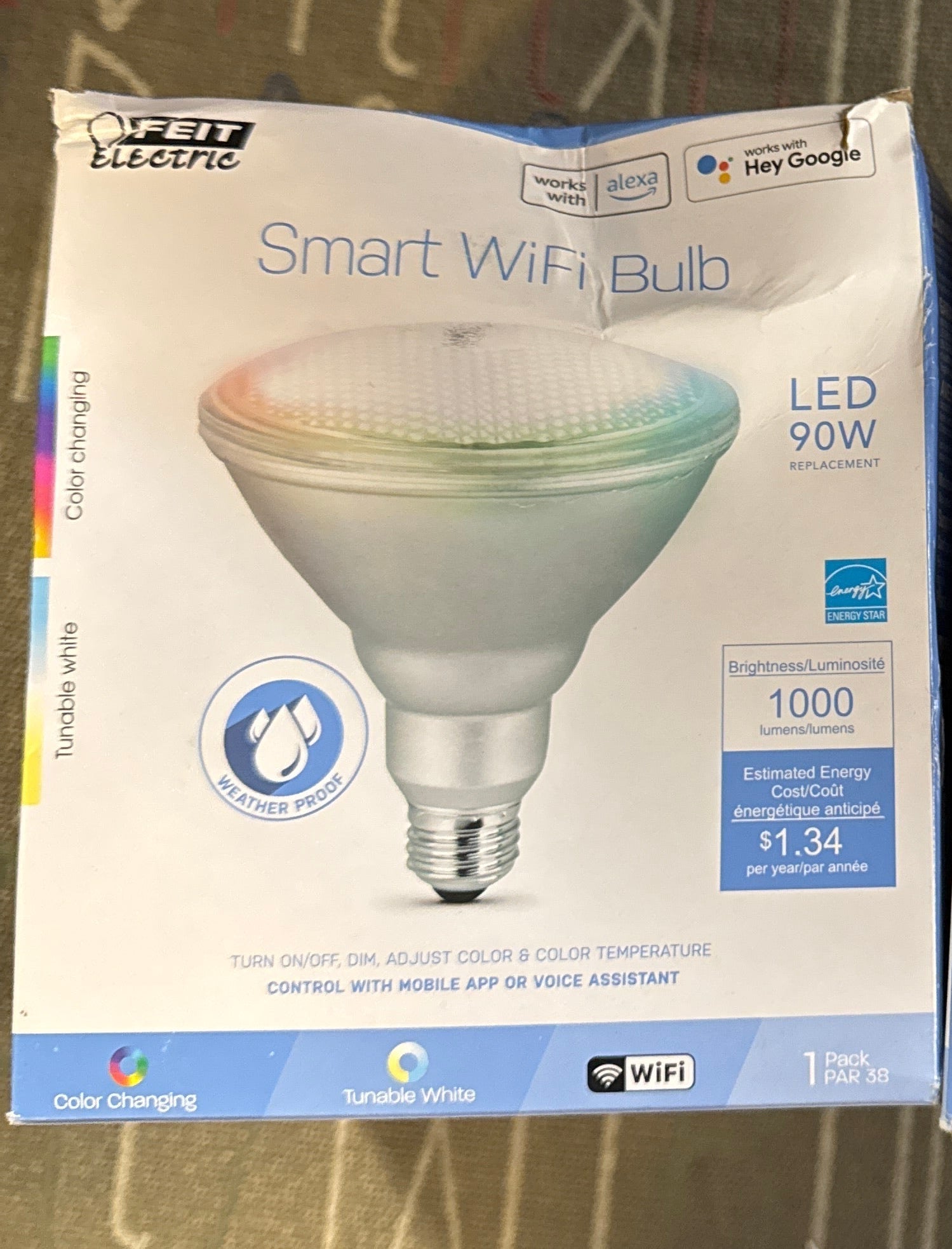 Feit Electric Smart LED Bulb 11.1W (90W Equivalent) Color Changing, PAR38, Medium (E26) Base, Dimmable Light Bulb, 2Pk