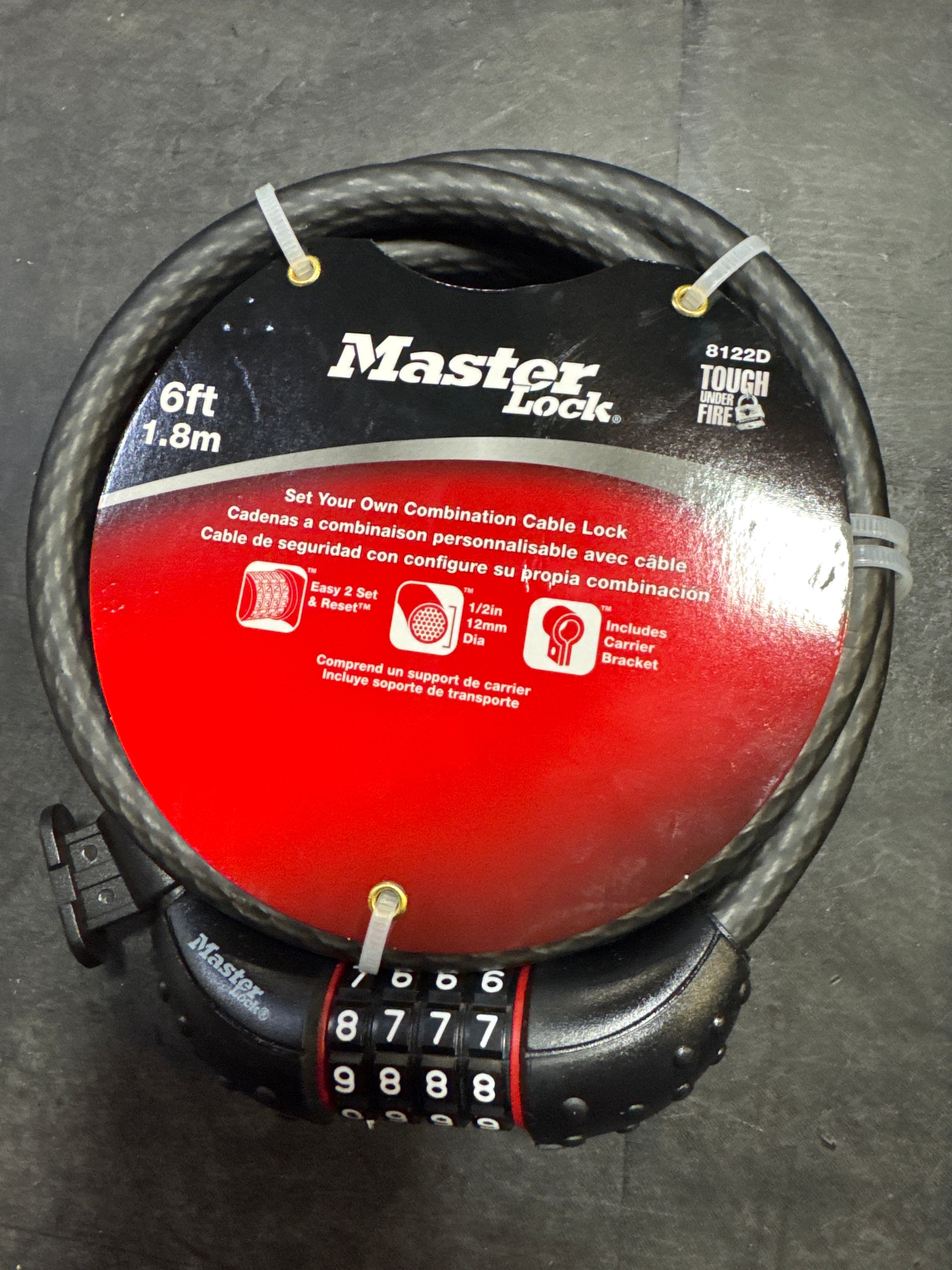 Master Lock Cable Lock, Set Your Own Combination Bike Lock, 6 ft. Long, Black, 8122D