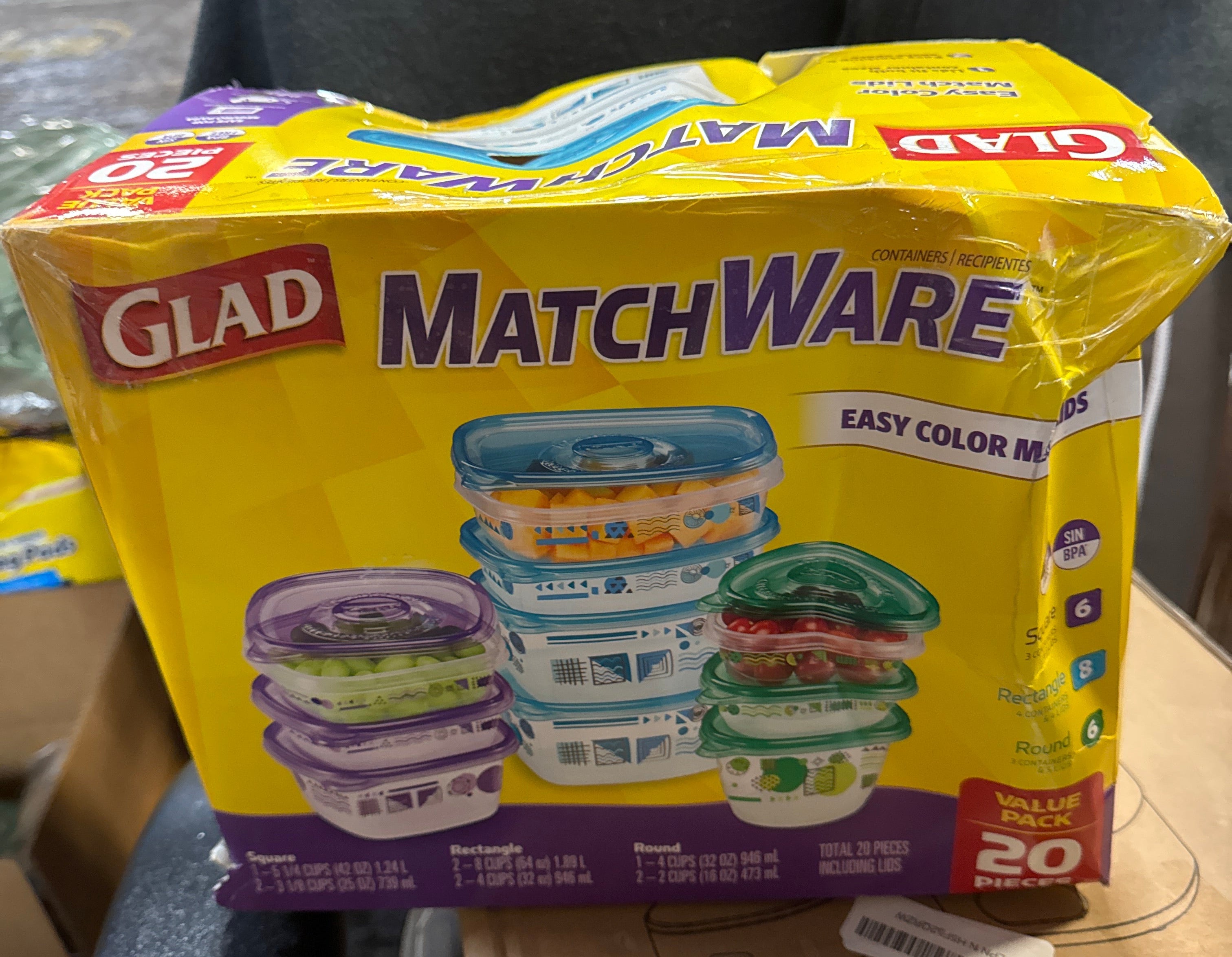 Glad GladWare MatchWare Food Storage Containers with Lids, Reusable Plastic Containers Variety Pack for Lunch, Meal Prep, and Leftovers, Leak Resistant, Microwave and Dishwasher Safe, 20 Piece Set