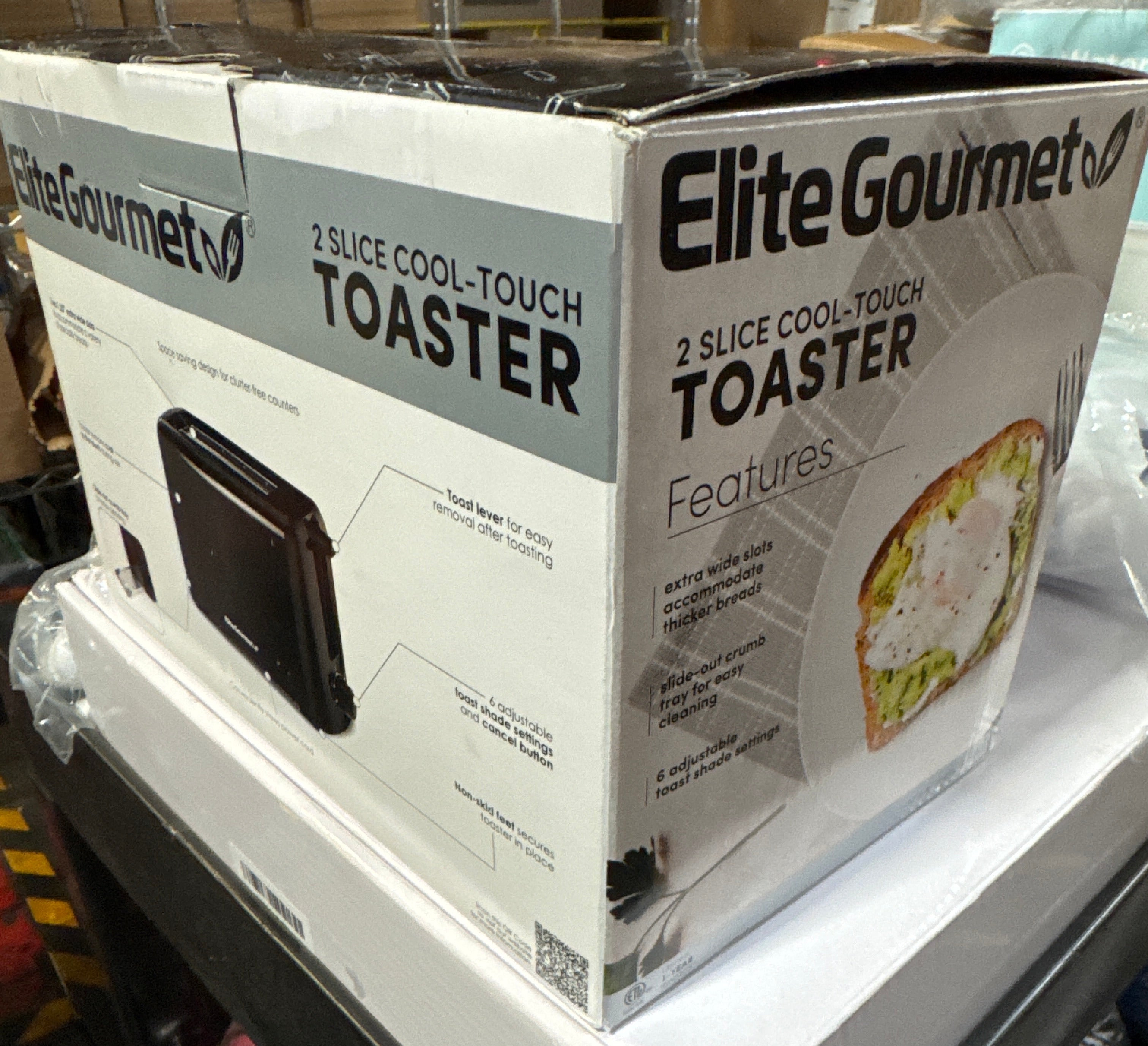 Elite Gourmet ECT1027B Cool Touch Toaster with 6 Temperature Settings & Extra Wi