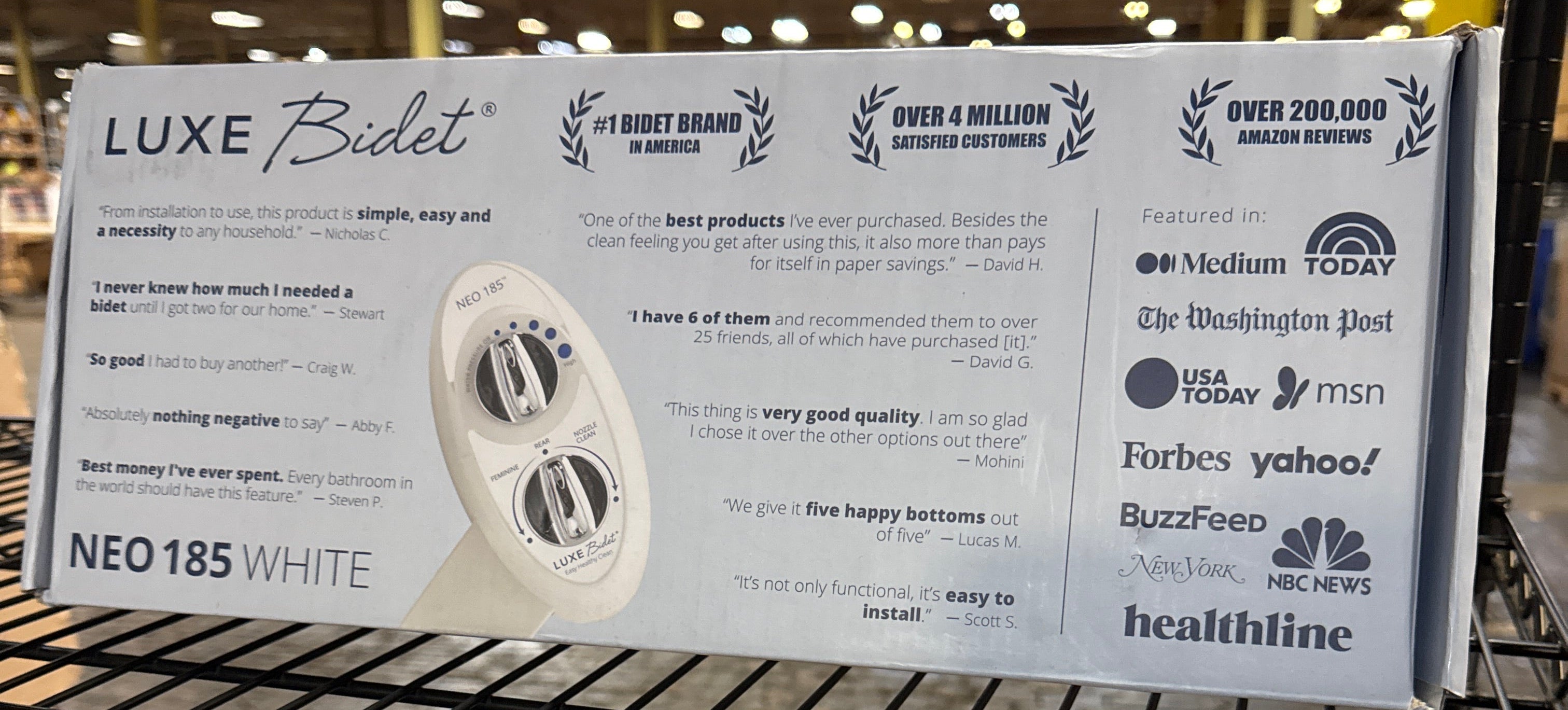 LUXE Bidet NEO 185 - Dual Nozzle, Self-Cleaning, Non-Electric Bidet Attachment for Toilet Seat, Adjustable Water Pressure, Rear & Feminine Wash (White)