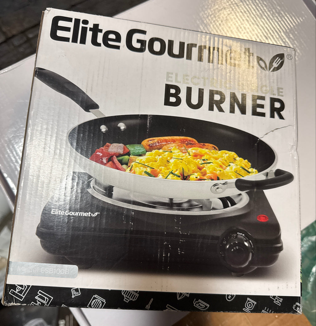 Elite Gourmet ESB100B Countertop Single Coiled Burner Electric Hot Plate, Temperature Control, Indicator Light, Easy to Clean, Black