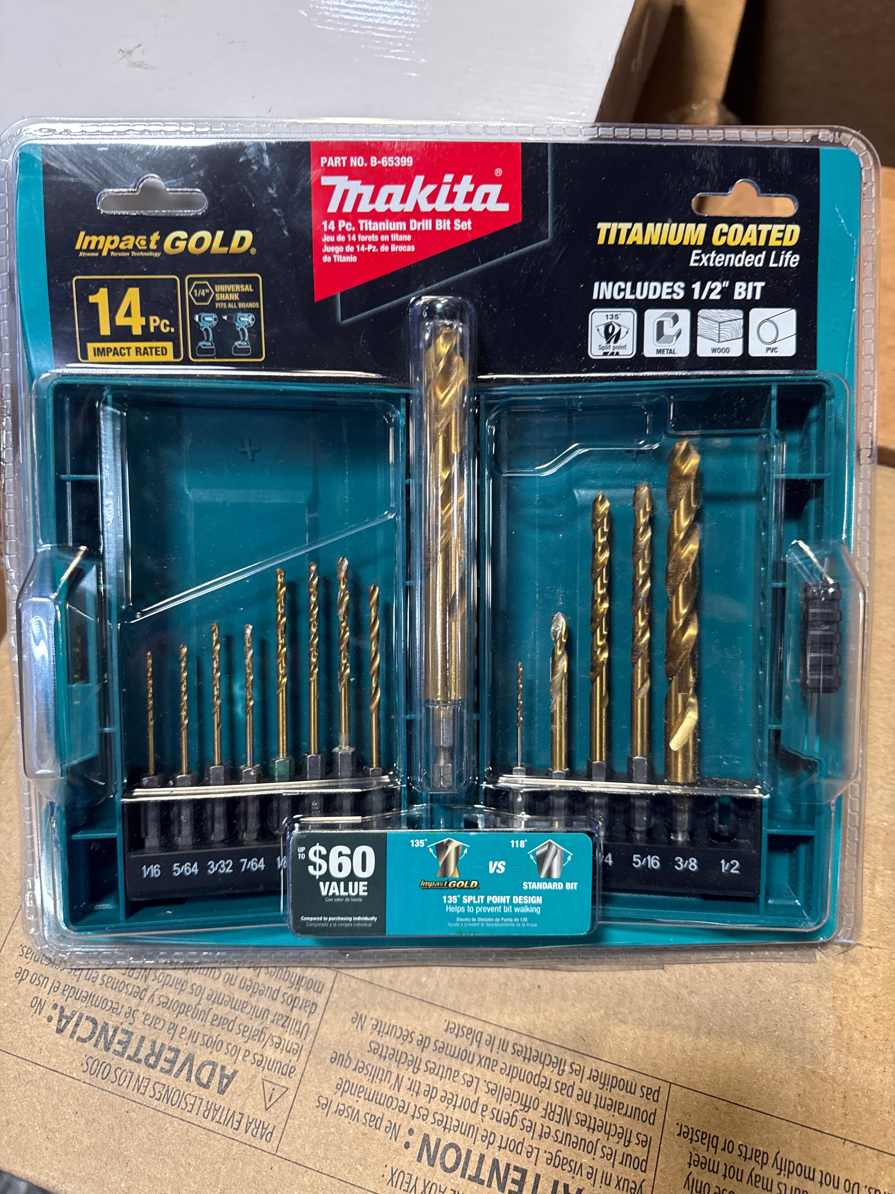 Impact GOLD® 14 Pc. Titanium Drill Bit Set, 1/4" Hex Shank (Missing One)