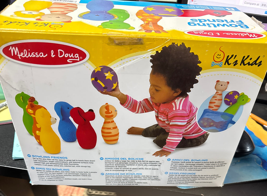 Melissa & Doug K’s Kids Bowling Friends Set, Soft Animal-Themed Pins & Ball with Carry Case, Travel-Friendly Bowling Game Sports Toy, Indoor & Outdoor Toddler Toys for Kids Ages 2+