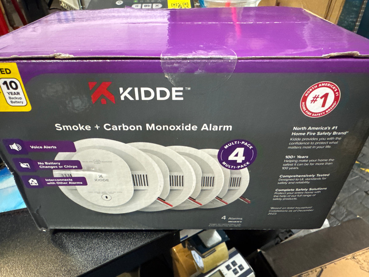 Kidde Hardwired Smoke & Carbon Monoxide Detector, 10-Year Battery Backup, Voice Alerts, Interconnectable LED Warning Light Indicators, 4 Pack