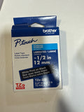 Brother P-touch TZe335, Laminated, 1/2" x 26.2 ft (12mm x 8m), White on Black Label Tape