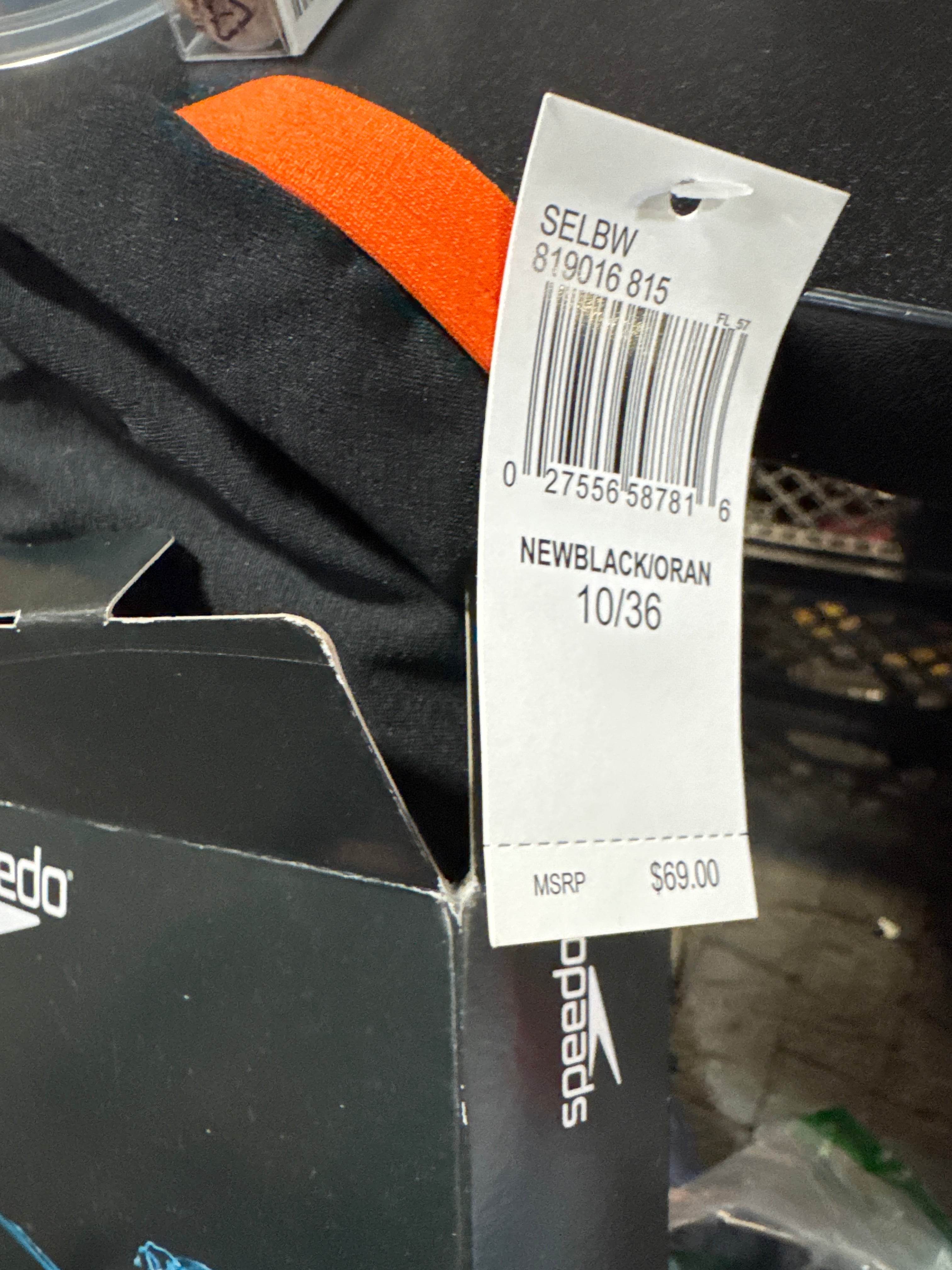Speedo Solid Propel Back One-Piece Black/Orange Womens Size 10/36