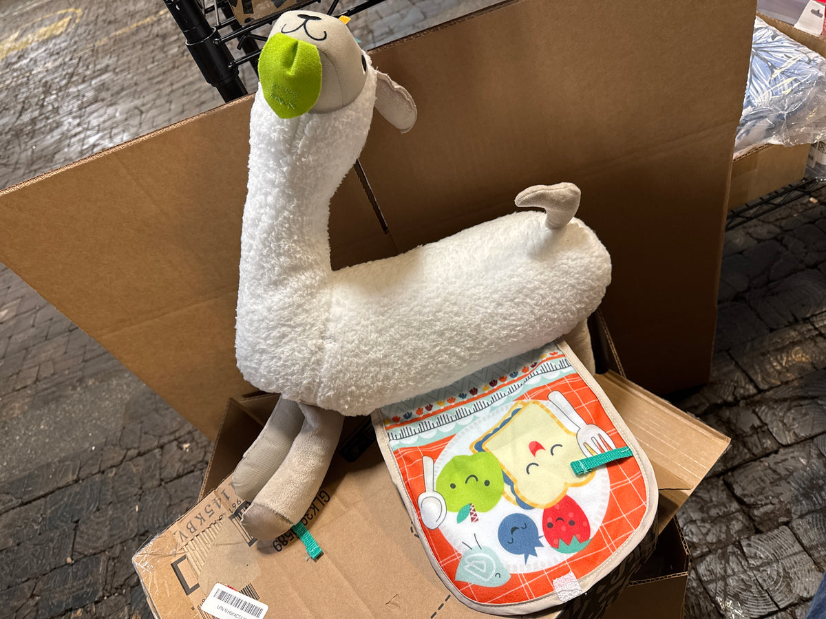 Fisher-Price Grow-with-Me-Tummy Time Llama Plush Baby Wedge with 3 Take-Along Sensory Toys