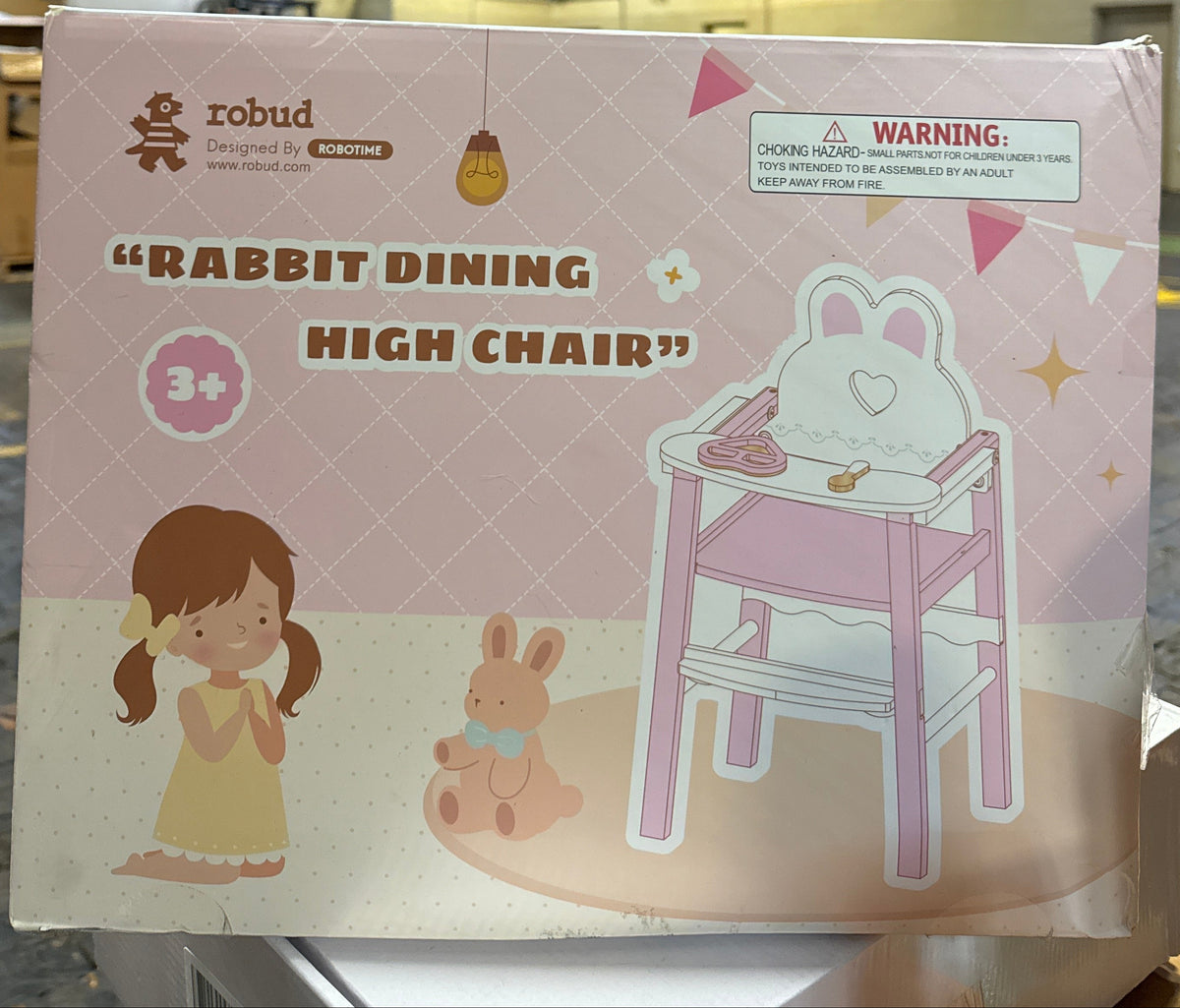 ROBOTIME Wooden Baby Doll High Chair – Pretend High Chair Toys for 18" Dolls – Doll Feeding Chair Toy with Tray – Baby Doll Furniture for Girls Ages 3+