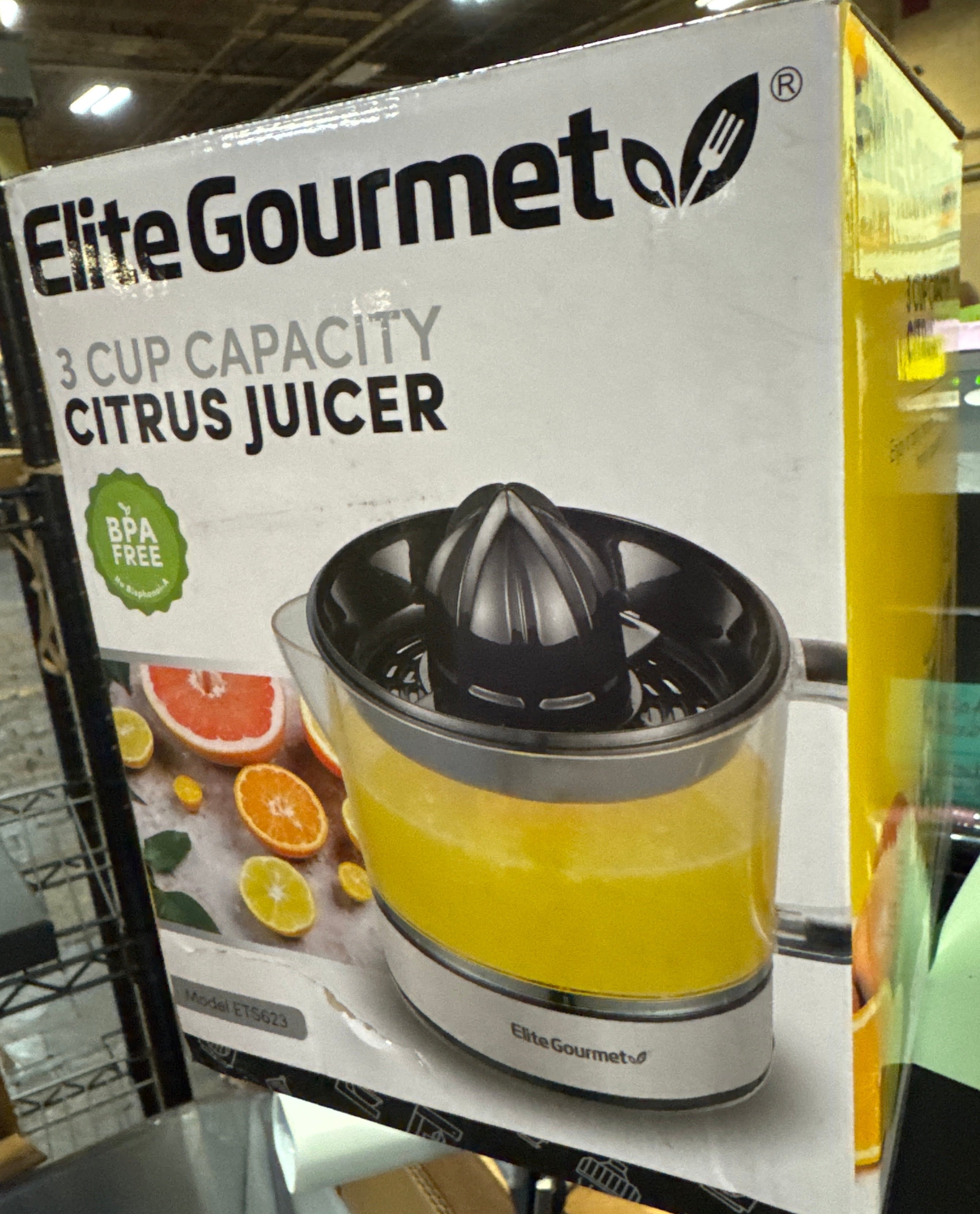 Elite Gourmet ETS623 BPA-Free 40-Watt Electric Citrus Juicer, Compact, Large Volume, Pulp Control, Oranges, Lemons, Limes, Grapefruits with Easy Pour Spout, 24oz, Black/Stainless Steel