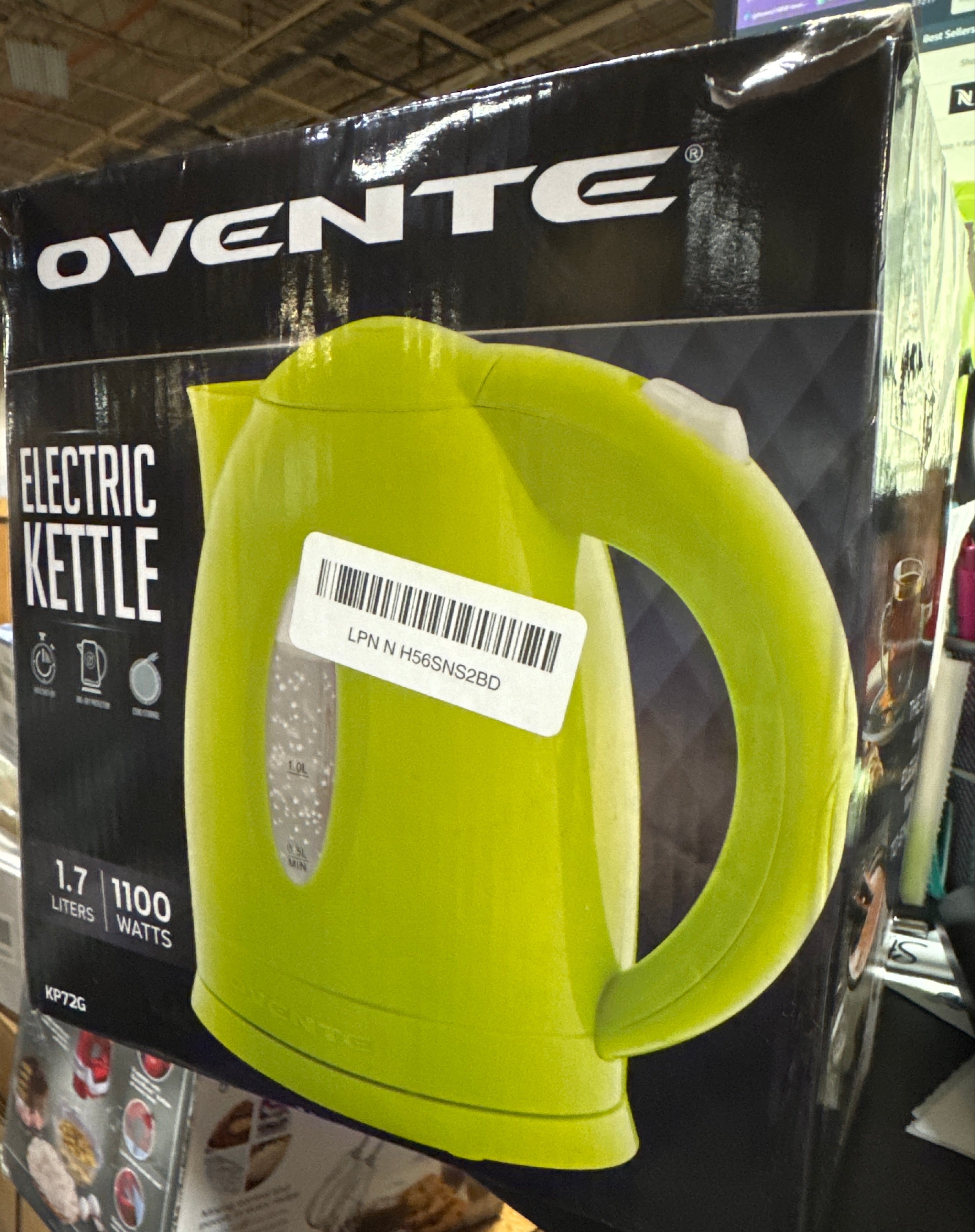 OVENTE Electric Kettle, 1.7L Fast Boiling Water Heater for Coffee or Tea, BPA Free with Water Level Gauge, Auto Shut-Off, Boil-Dry Protection, Indicator Light and Removable Filter, Green KP72G