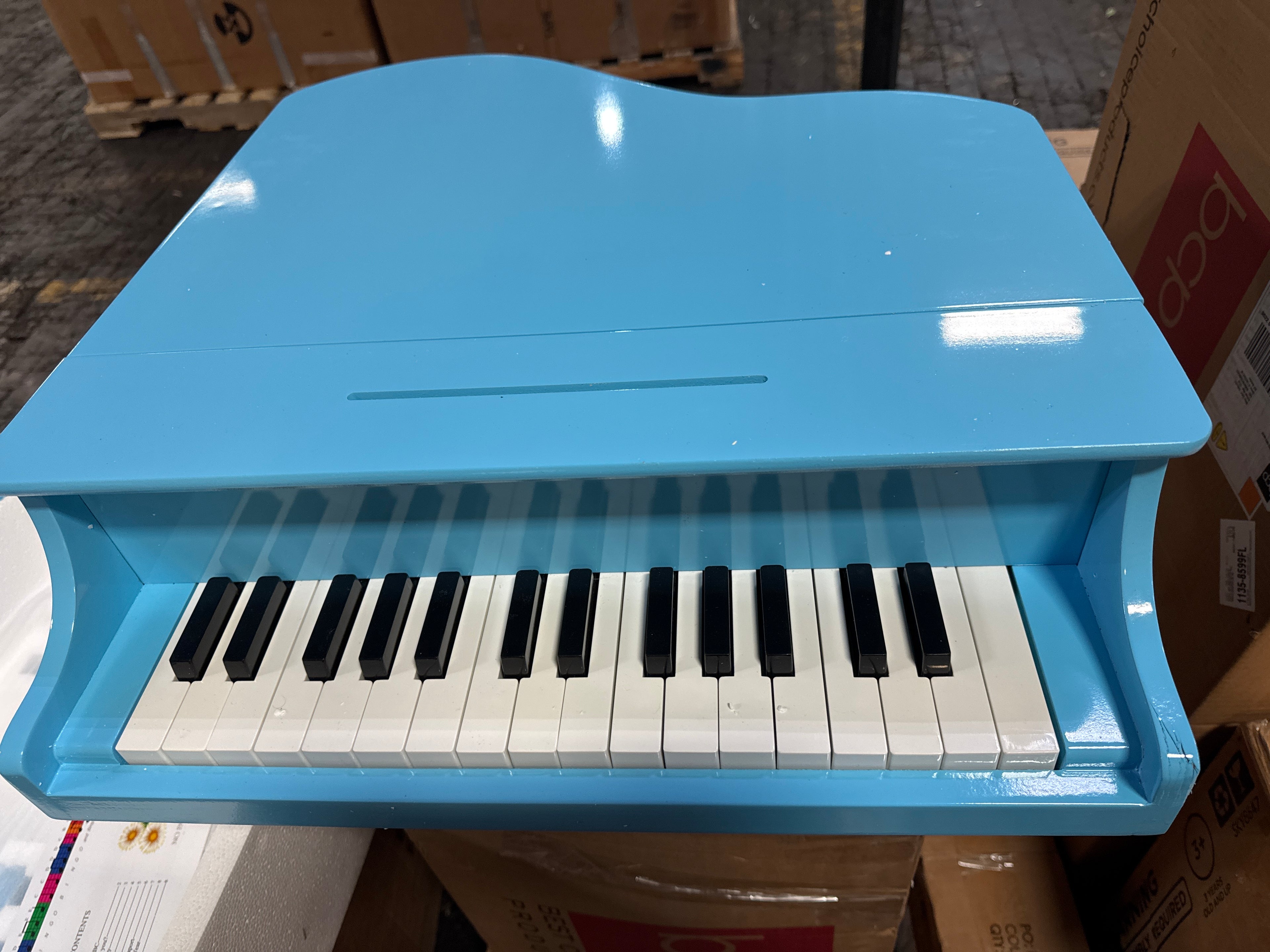 Kids Mini Wooden Grand Piano w/ Lid, Bench, Music Rack, Song Book, Stickers