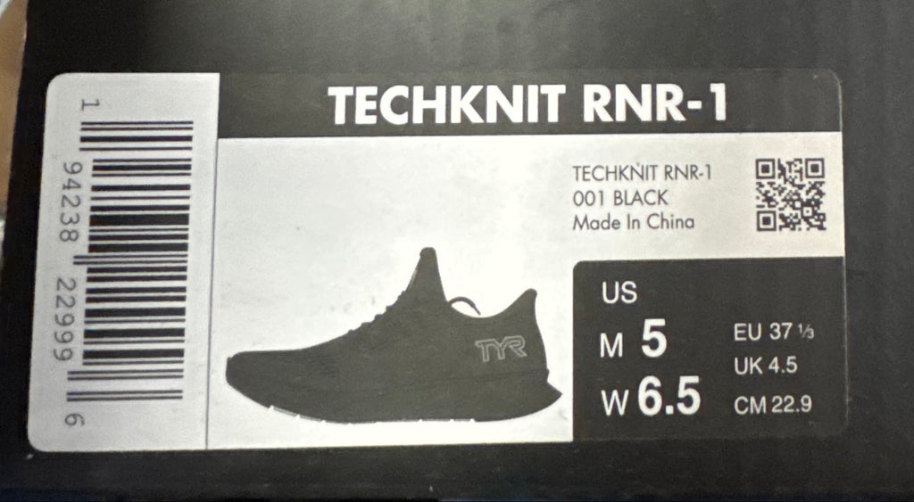 TYR Men's Techknit RNR-1 – Lightweight Neutral Running Shoe with Breathable Knit Upper, Cushioned Support & Performance Fit Black