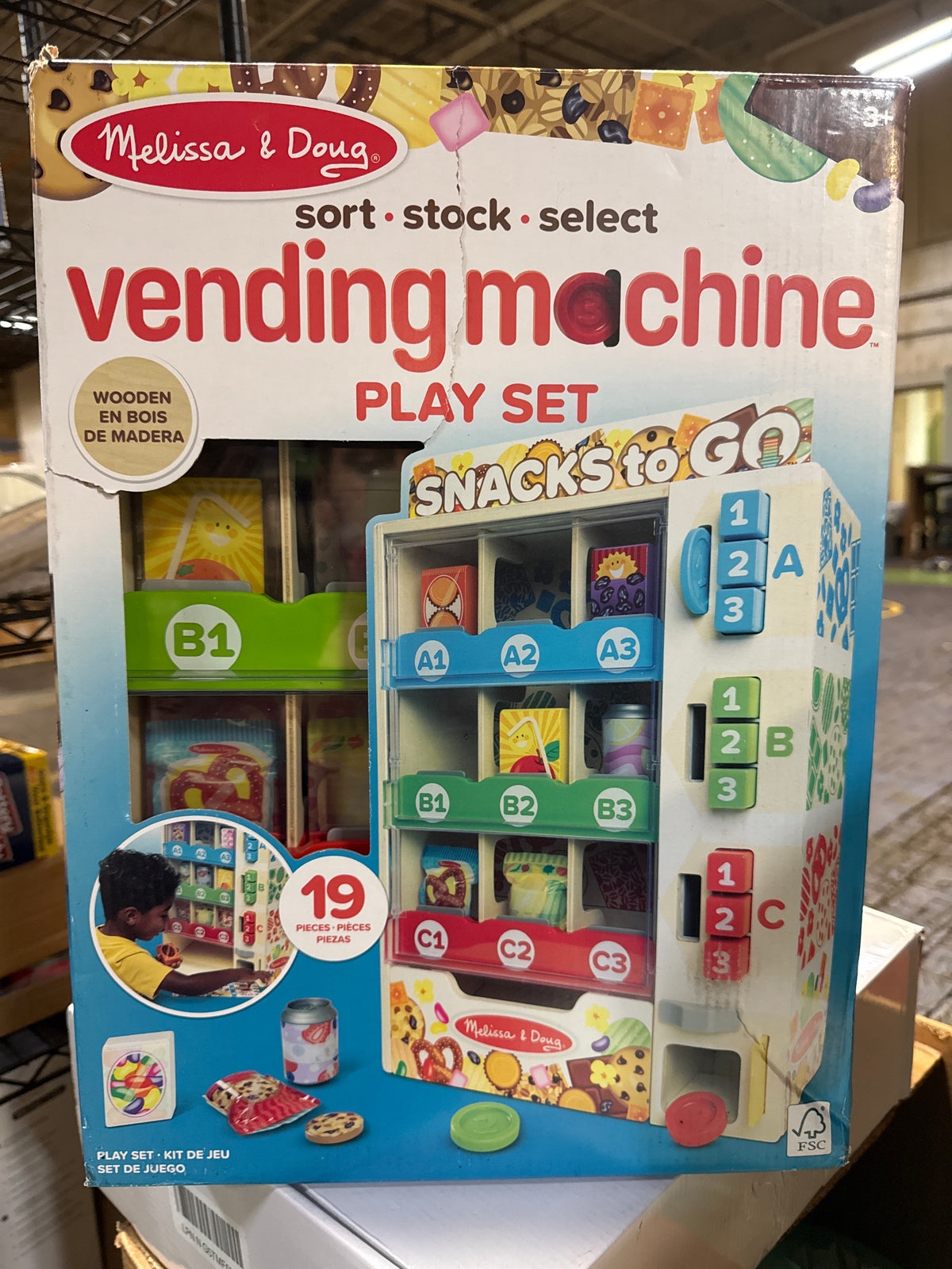 Melissa & Doug Sort-Stock-Select Wooden Vending Machine Toy with Play Food, Mini Vending Machine Toys & Play Money, Preschool Toys for Kids Ages 3+