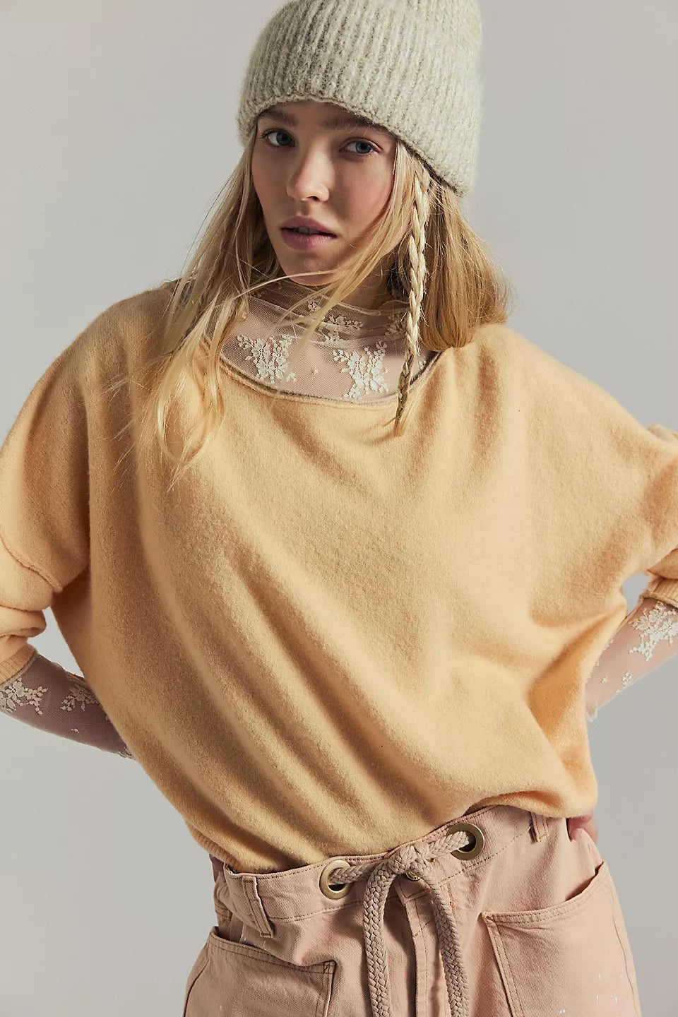 Free People See Me SoftSpun Pullover Cream Blush Size: XS