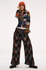 FREE PEOPLE the Fillipa Belted Trouser | Mid Rise | Relaxed Fit | Akari Plaid Red, Size 4