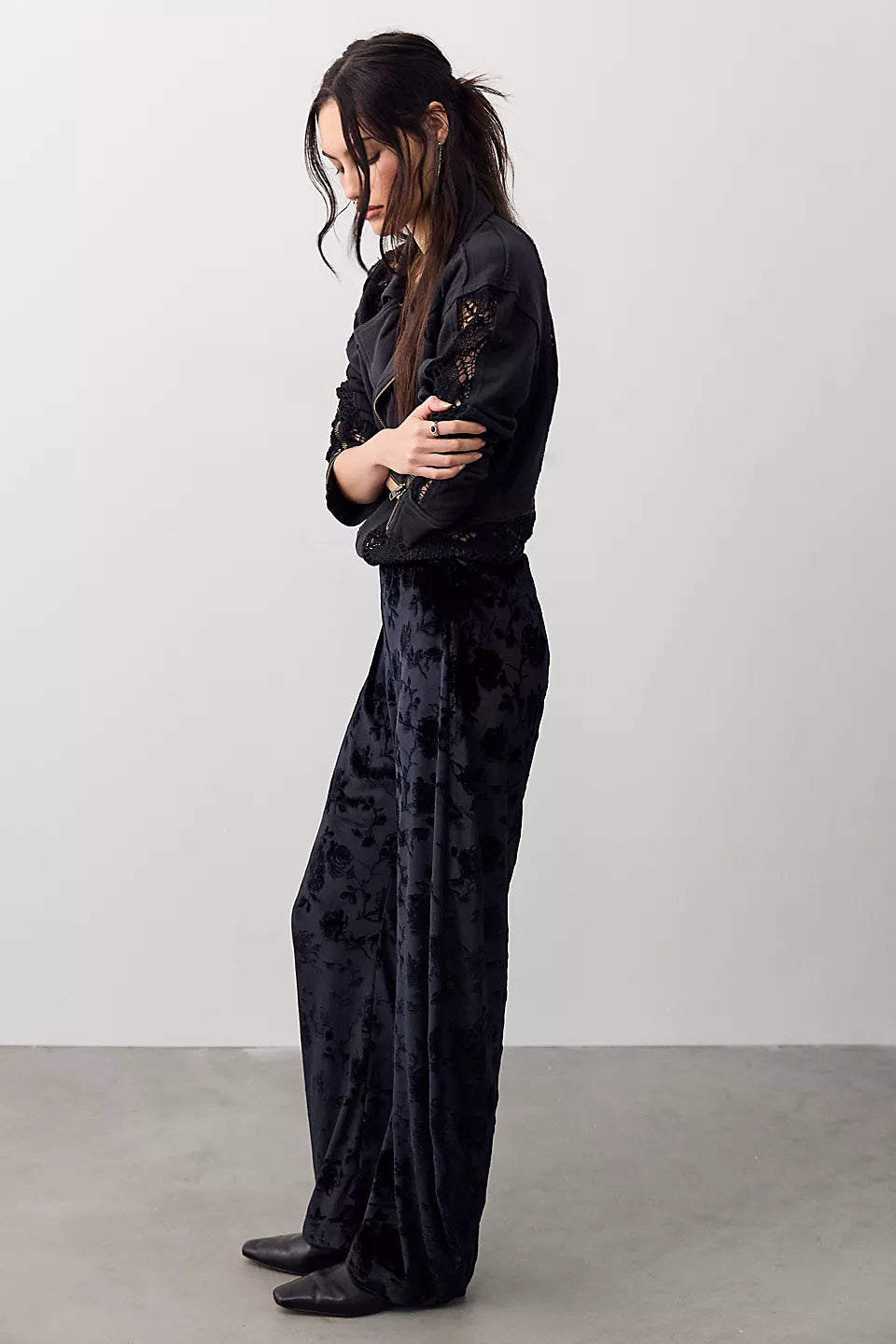 Free People Radiance Velvet Pull-On Pants Black Size M