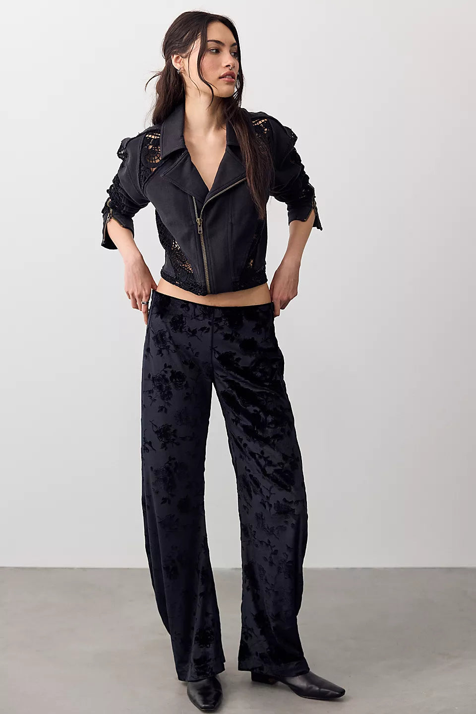 Free People Radiance Velvet Pull-On Pants Black Size M