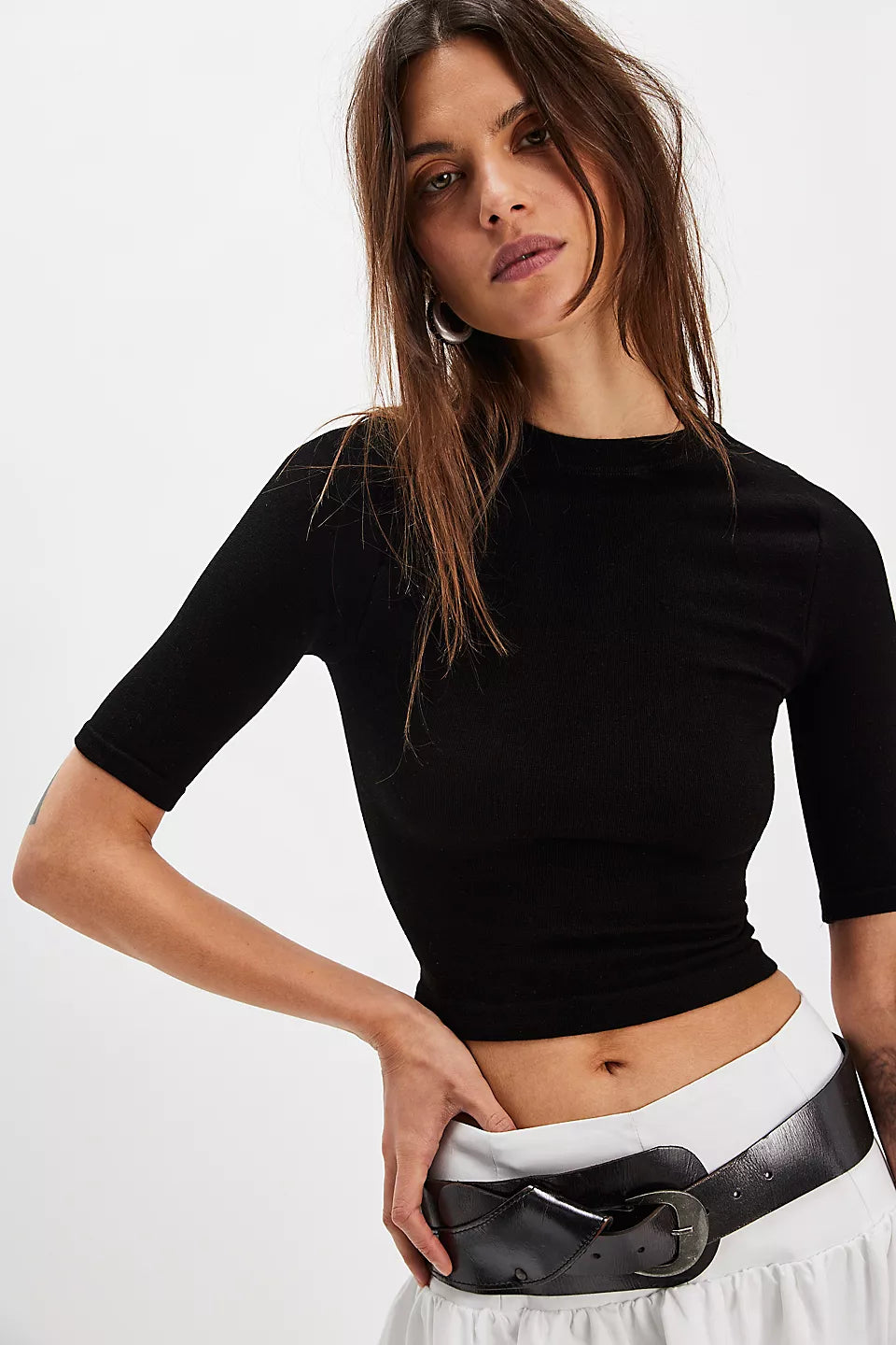 FREE PEOPLE Siren Wool Baby Tee | Black | Size M-L