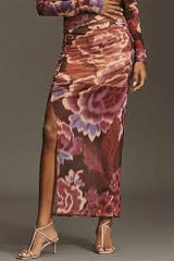 Ruched Side-Slit Maxi Skirt by Anthropologie - Pink