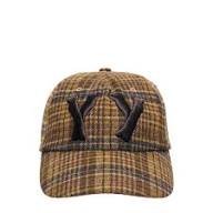 SSENSE Beige & Brown Women's (Mustard) 'Yy' Checkered Heart Bone Ball Cap