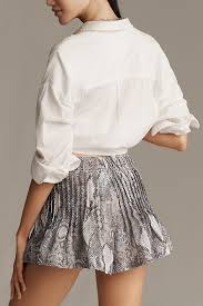 By Anthropologie Soft Pleated Mini Skort - Grey Patte - Size: 14