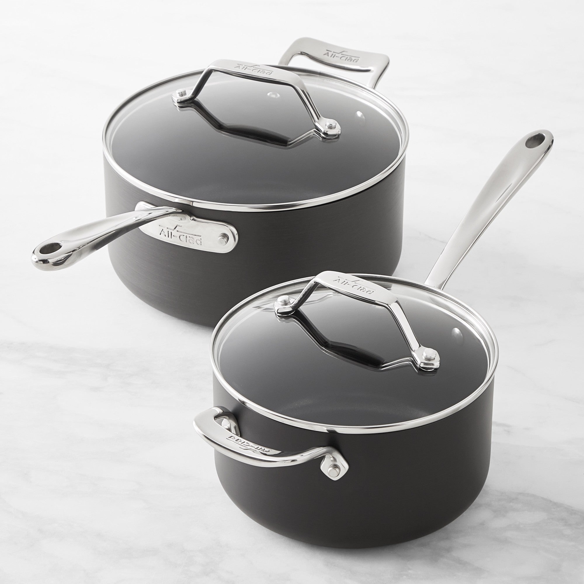 ALL-CLAD Essentials Nonstick Saucepans Set of 2 With Lids