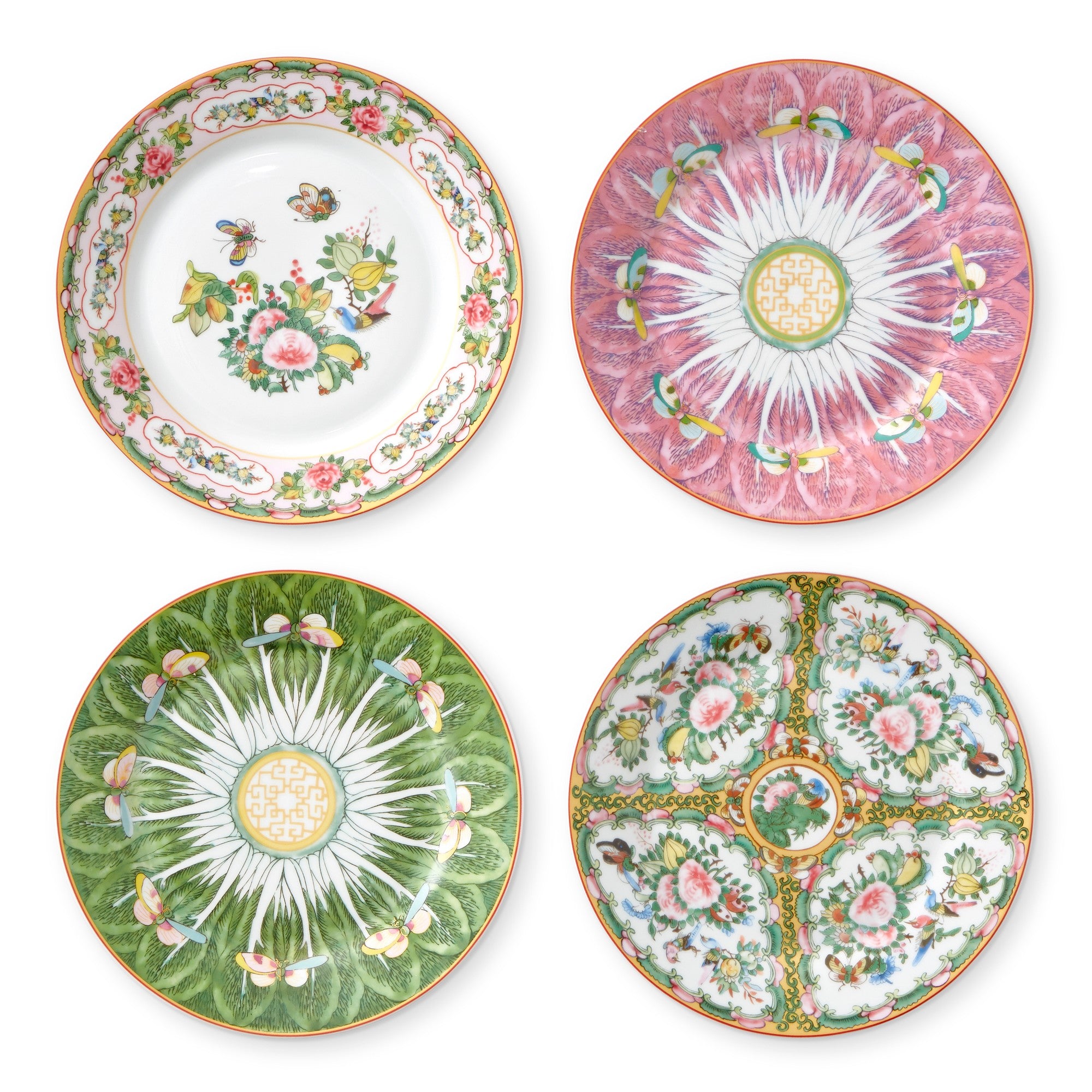 Famille Rose Mixed Salad Plates