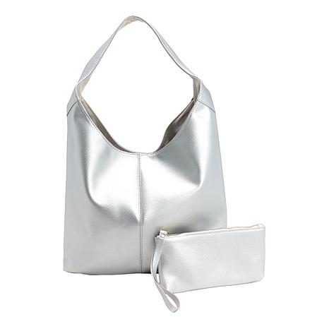 Joy CleanBoss Leather Super Soft Bag & Wristlet Set - Silver
