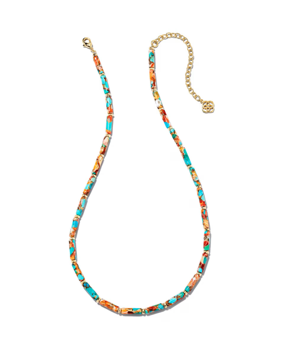 Kendra Scott Ember Gold Strand Necklace in Bronze Veined Turquoise Magnesite Red Oyster