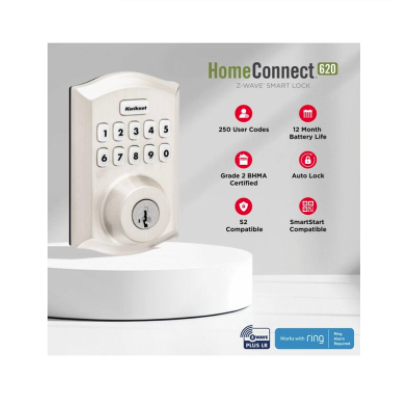 KWIKSET HomeConnect 620 | Satin Nickel Finish | Traditional Z-Wave Styling | Long Range Enabled Keypad Smart Lock Deadbolt with Convenient Keyless Entry