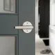 Kwikset Milan Privacy Door Lever Set with Round Rose - Satin Chrome