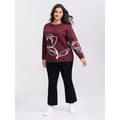 MAEVE Rose Pattern Jacquard Mock Neck Pullover - Purple Floral - Size Small