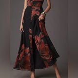 Hutch Nia Short-Sleeve V-Neck Maxi Dress by Anthropologie - Floral/Black - Size 2P (Petite)