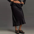 by Anthropologie The Tilda Midi Slip Skirt - Black - XL