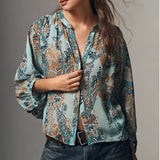 The Sidney Batwing Blouse by Pilcro - Blue Pattern - Medium