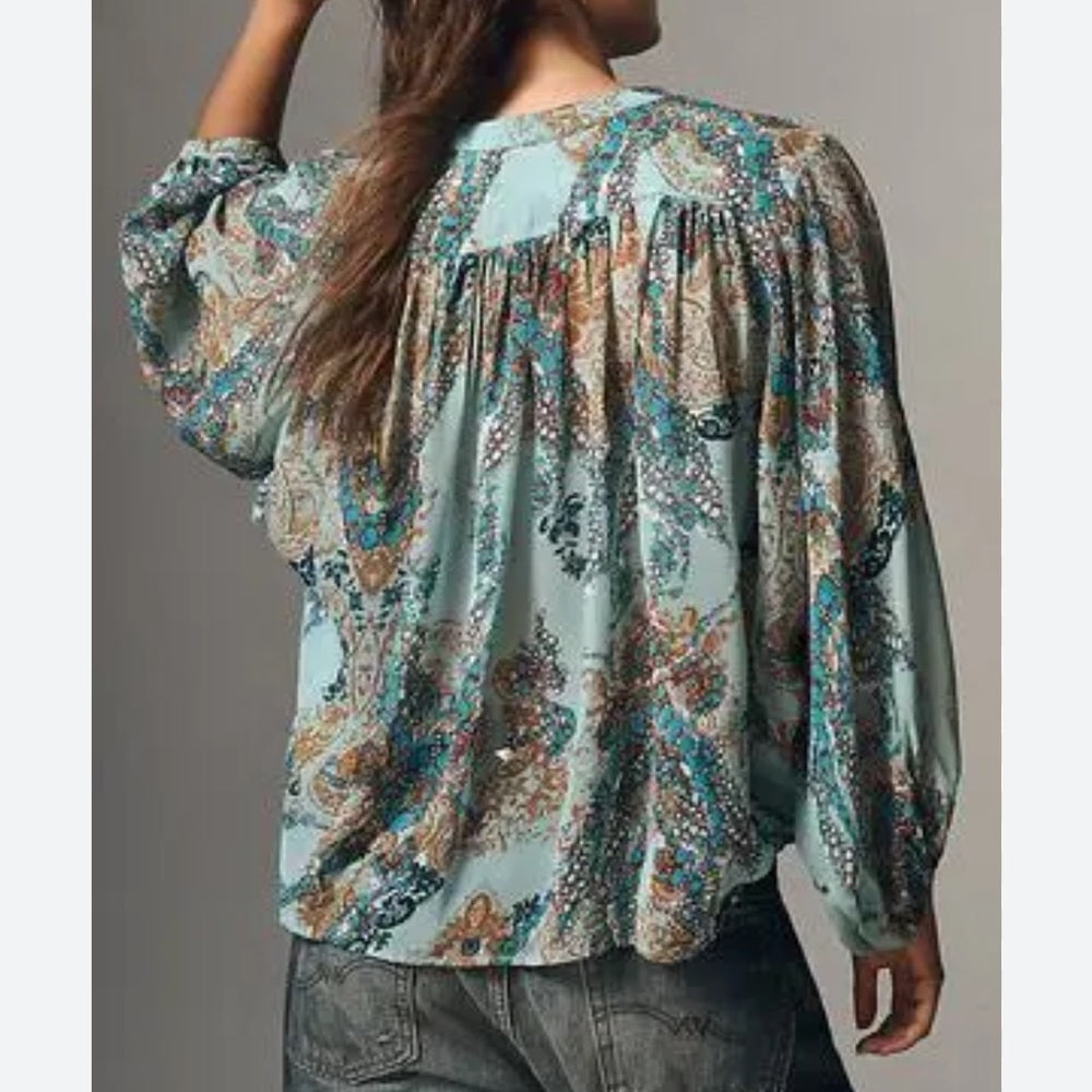 The Sidney Batwing Blouse by Pilcro - Blue Pattern - Medium