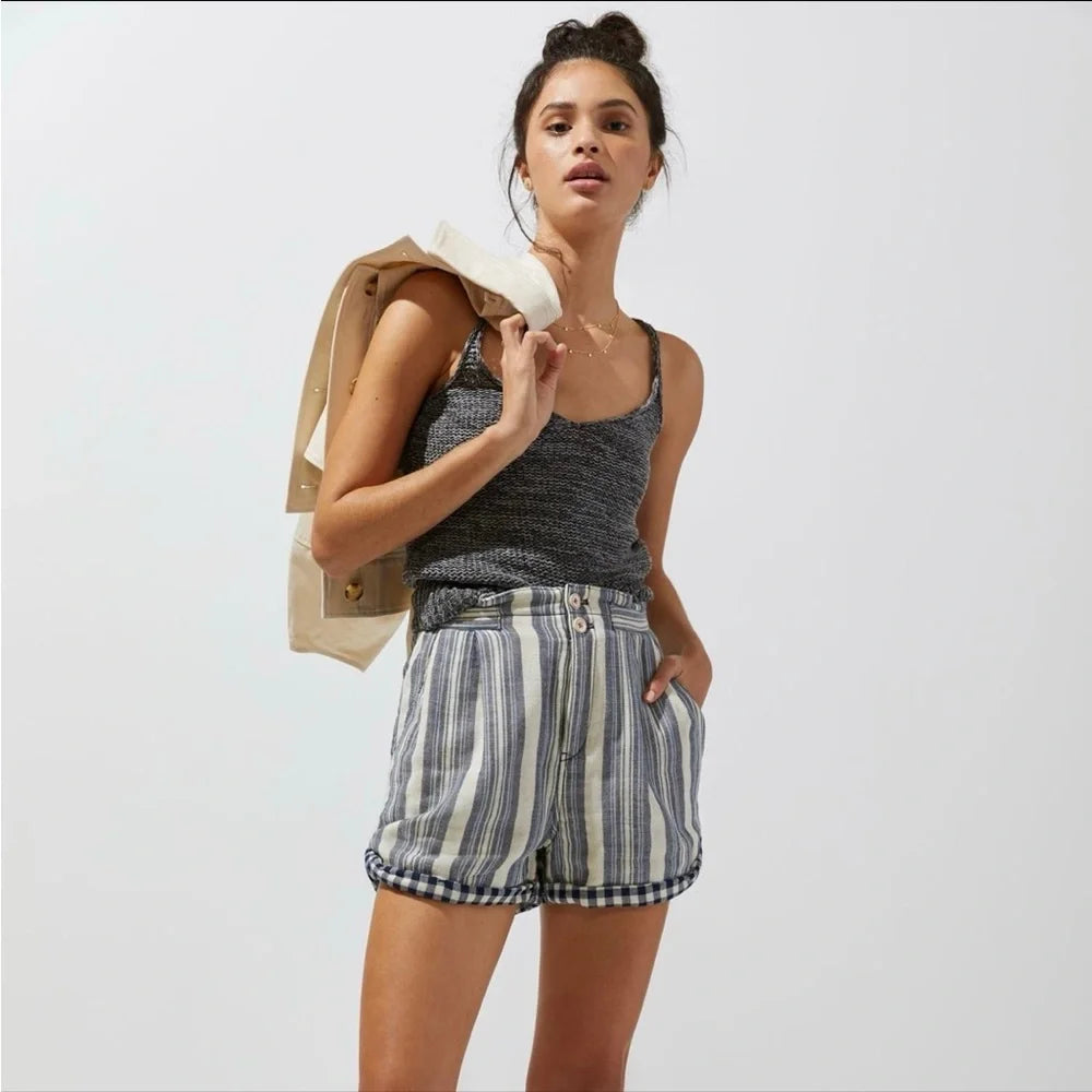 Anthropologie Pilcro Everyday Striped High Rise Shorts in Blue Motif 28