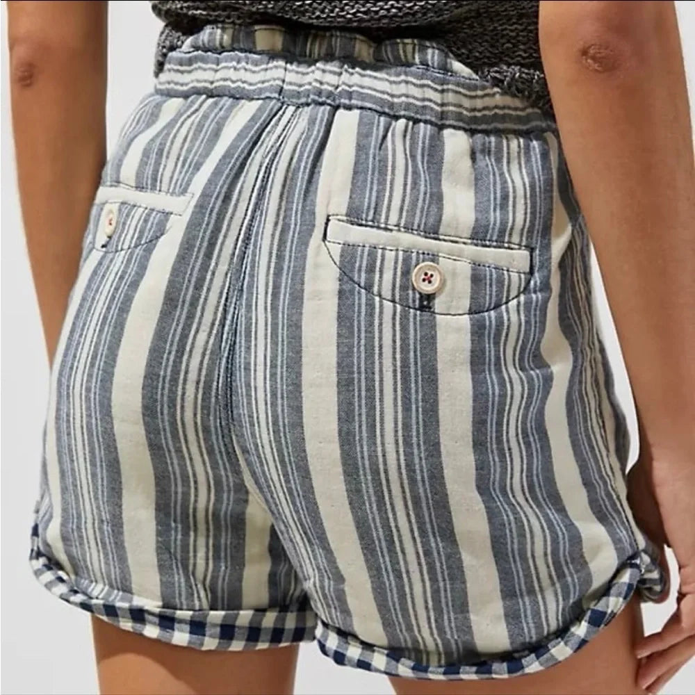 Anthropologie Pilcro Everyday Striped High Rise Shorts in Blue Motif 28