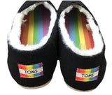 Toms Alpargata Slipper - Black Two Tone Felt/Rainbow Embroidery/Faux Fur - Size 6.5