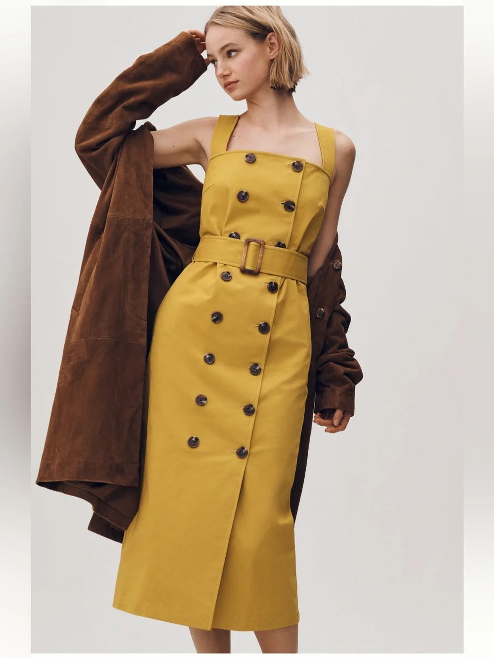 Anthropologie Belted Utility Midi Trench Dress   XS