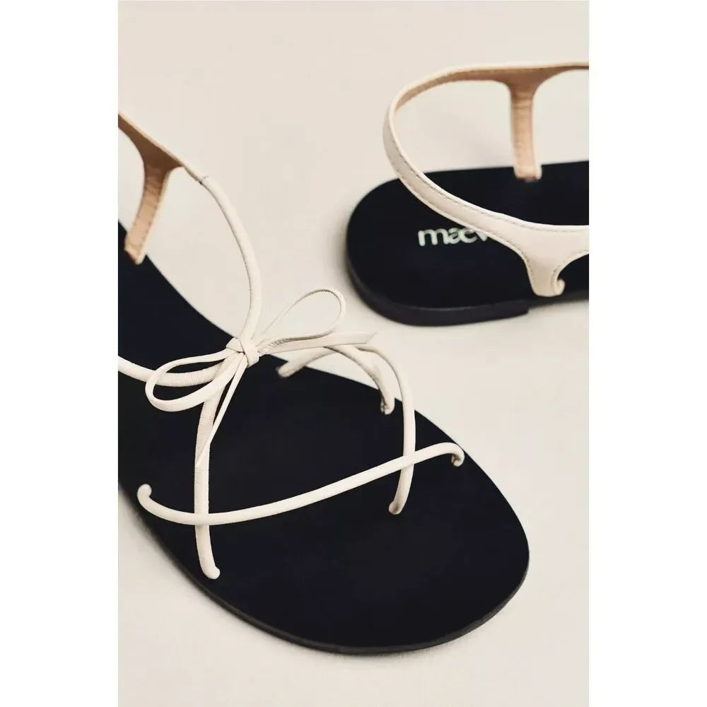 Maeve Anthropologie Ivory Leather Strappy Bow Slingback Sandals  6