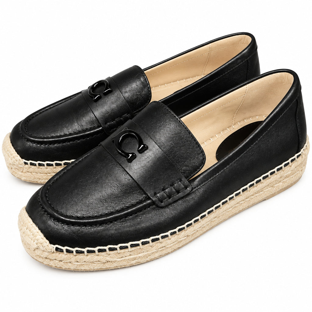 Coach Camilla Leather Espadrille Platform Loafers, Women's - Black, 5.5