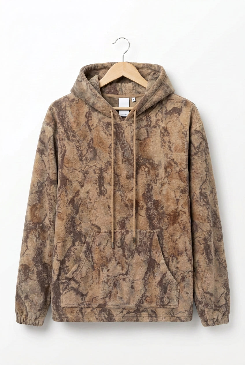 *Natural Gear Camo Fleece Hooded Pullover - Brown/Tan, L