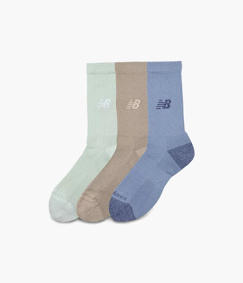 New Balance Active Crew Socks 3 Pack - Blue/Brown/Green - Large (Men 9-13/Women 11-13)