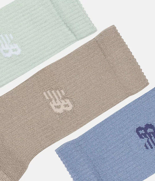 New Balance Active Crew Socks 3 Pack - Blue/Brown/Green - Large (Men 9-13/Women 11-13)