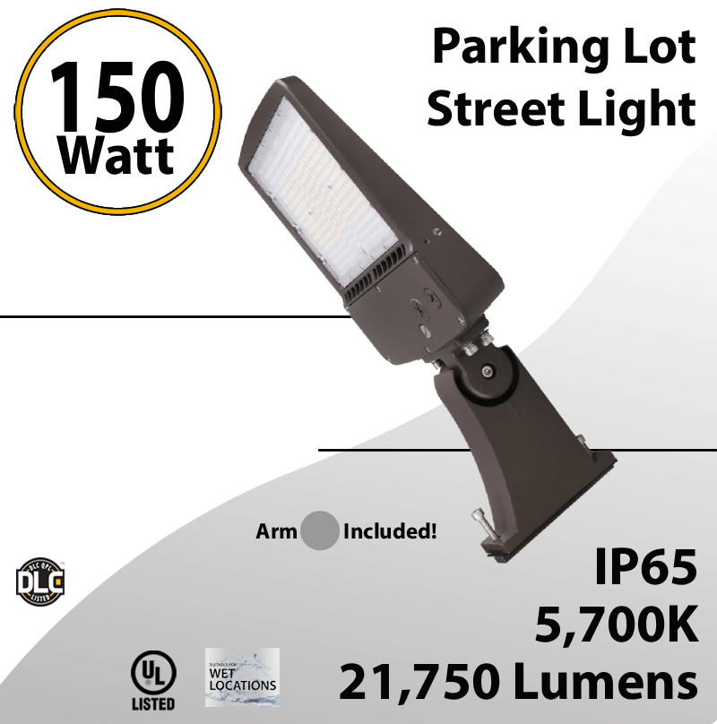 Greentek 150W LED Shoebox Area Light AC 120V-277V CCT 5700K