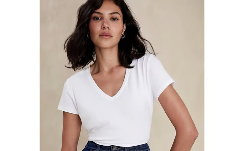Banana Republic Women Timeless Tee T-Shirt V-neck White Size XS