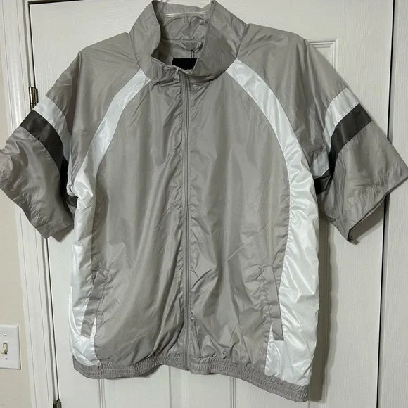 American Stitch Mens Grey Windbreaker Jacket Full Zip Short Sleeve Golf NWT