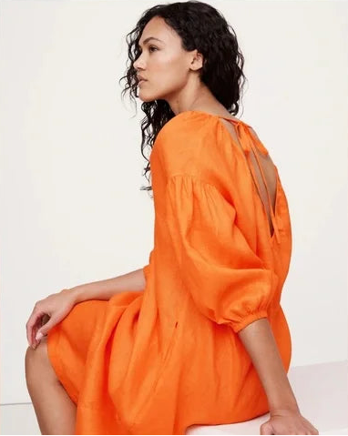BANANA REPUBLIC | 100% Linen V-Neck Maxi Dress in Orange Tiger | XS
